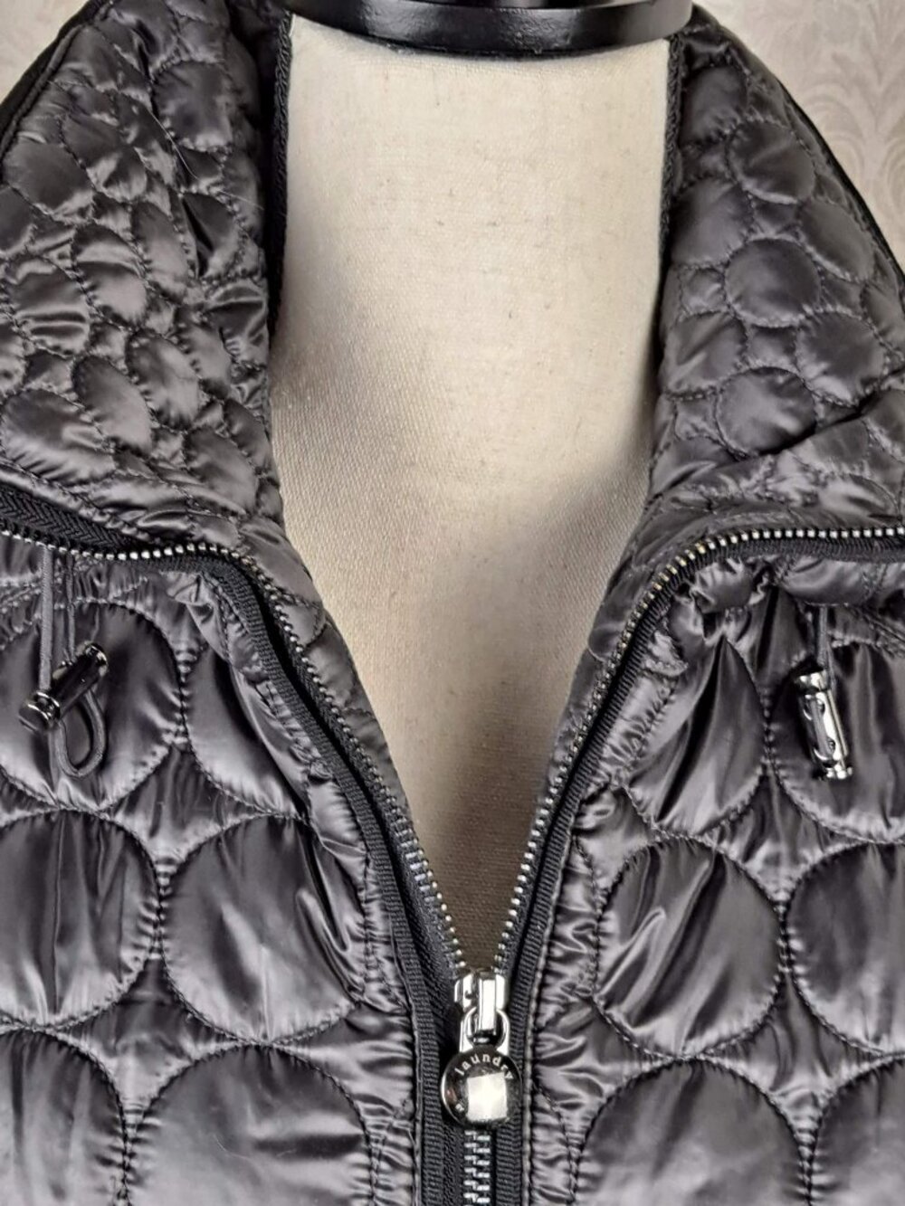 Laundry by Shelli Segal Size Small Black Puffer Coat Mid-Length Zip Front Pocket - Picture 6 of 15